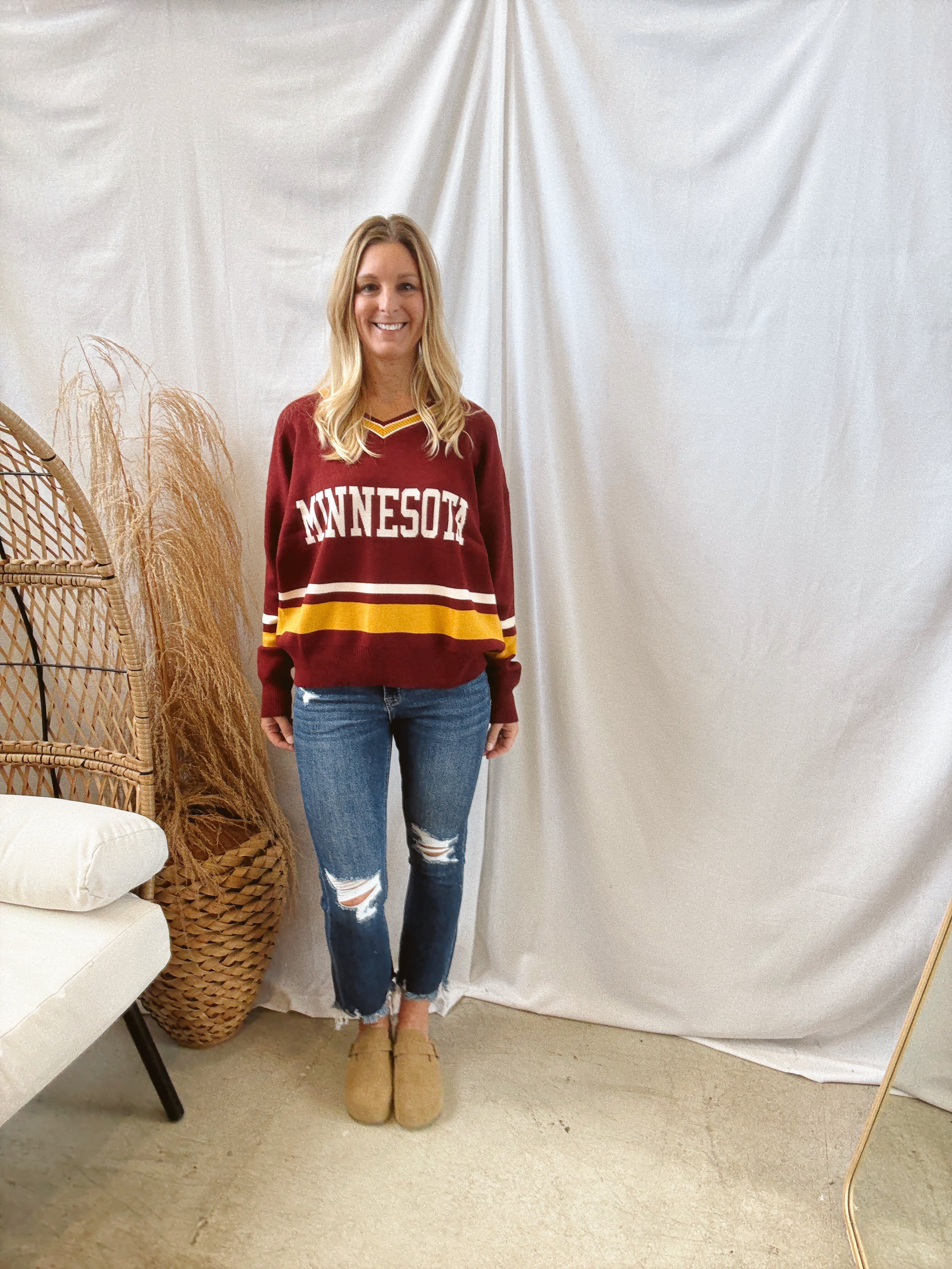 Minnesota Gold and Burgundy Sweater-Sweaters-tea and Rose-The Silo Boutique, Women's Fashion Boutique Located in Warren and Grand Forks North Dakota