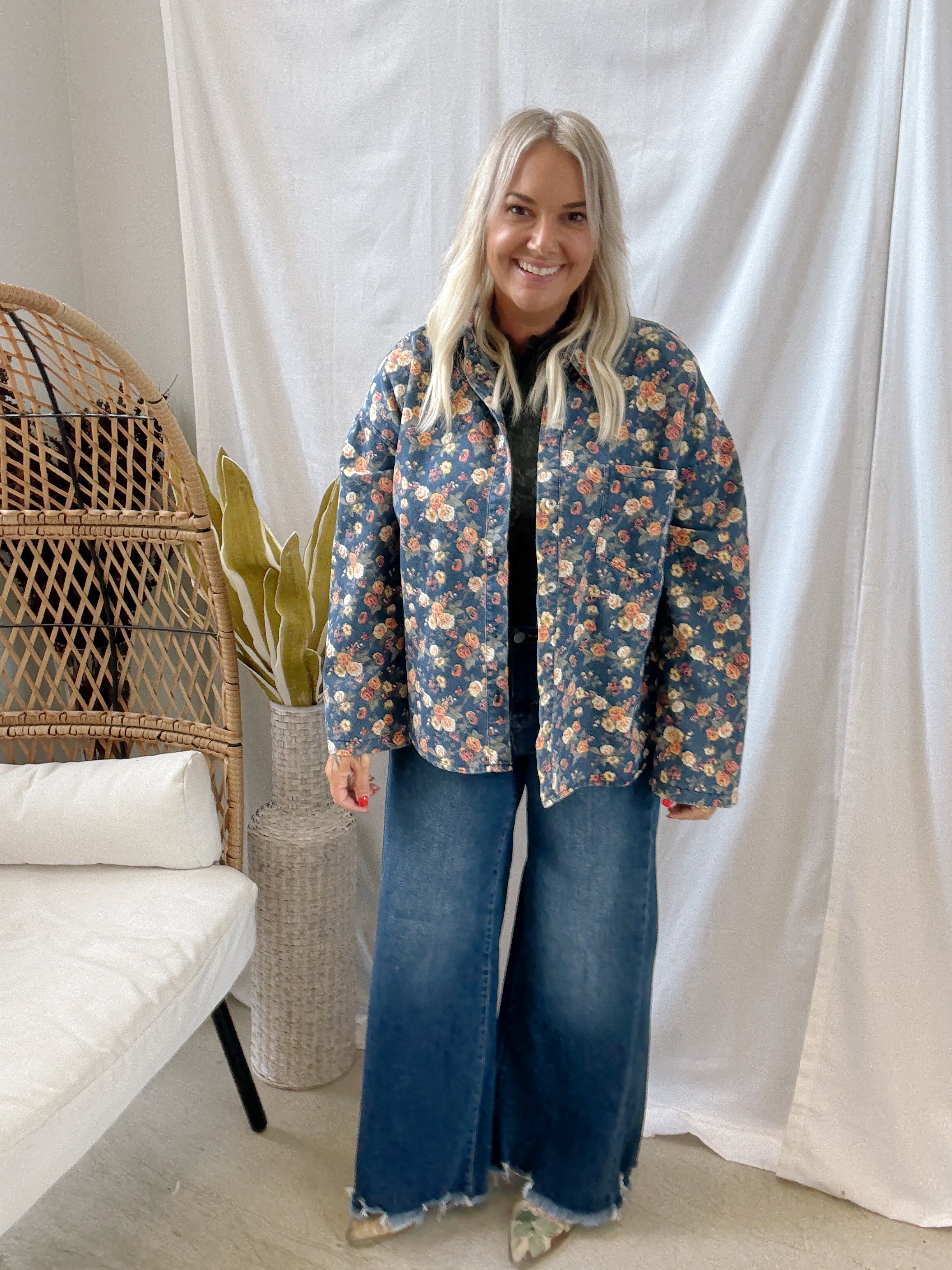 Washed Floral Print Jacket-Final Sale-Coats & Jackets-bibi-The Silo Boutique, Women's Fashion Boutique Located in Warren and Grand Forks North Dakota