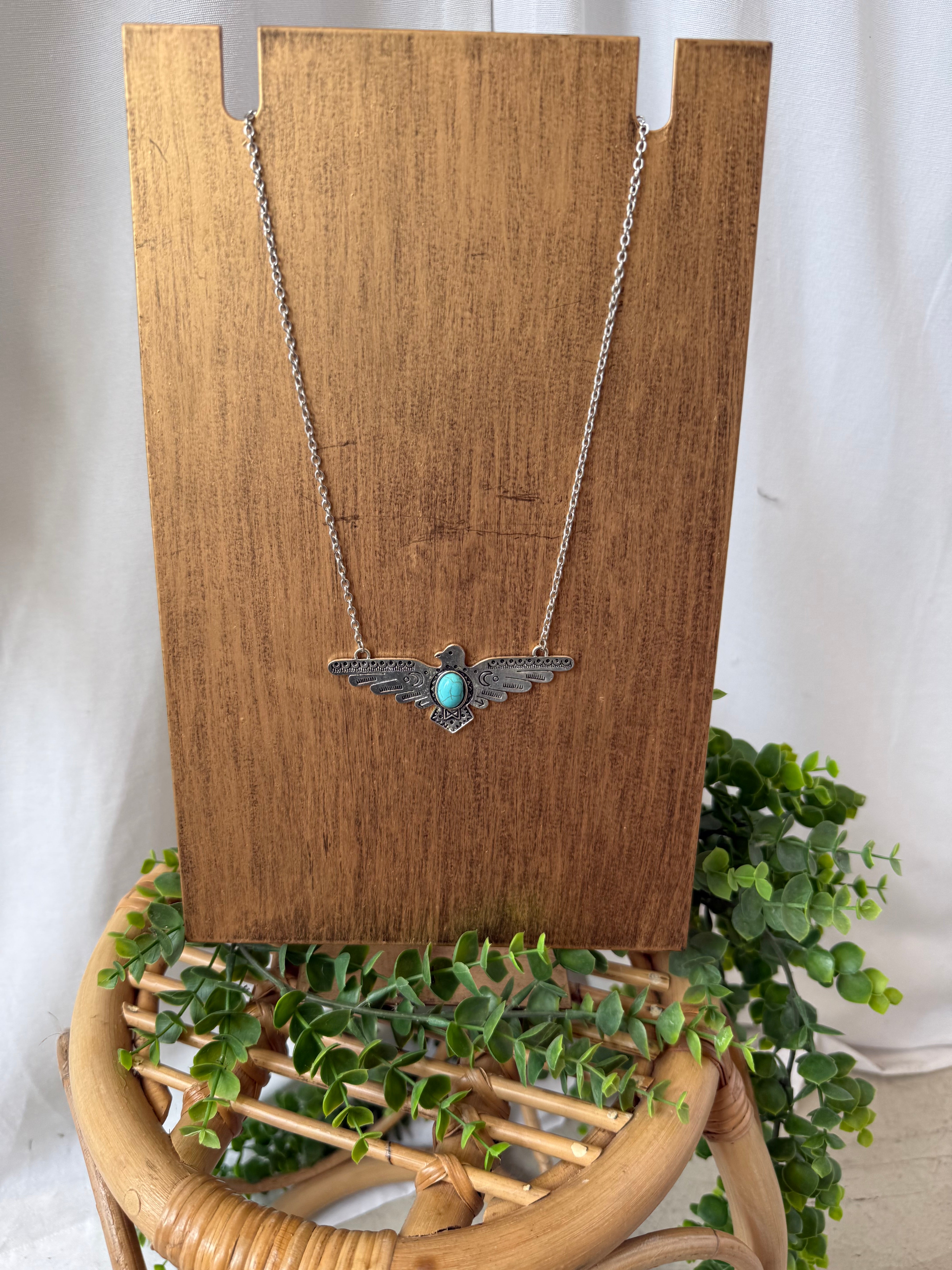 Thunderbird Turquoise Chain Necklace-Necklaces-faire-The Silo Boutique, Women's Fashion Boutique Located in Warren and Grand Forks North Dakota