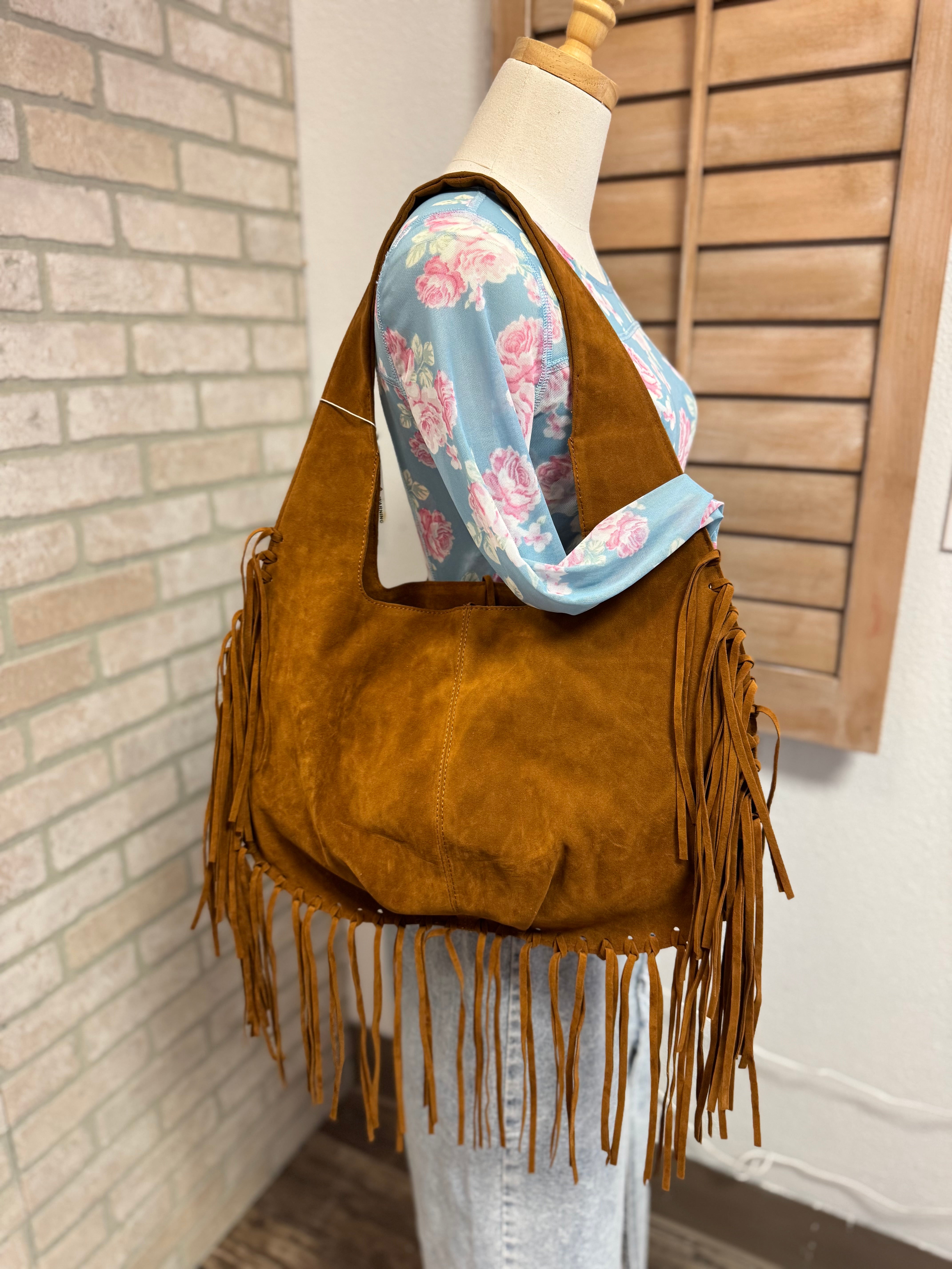 Fringe Hobo Purse-Brown-Purses-Fame-The Silo Boutique, Women's Fashion Boutique Located in Warren and Grand Forks North Dakota