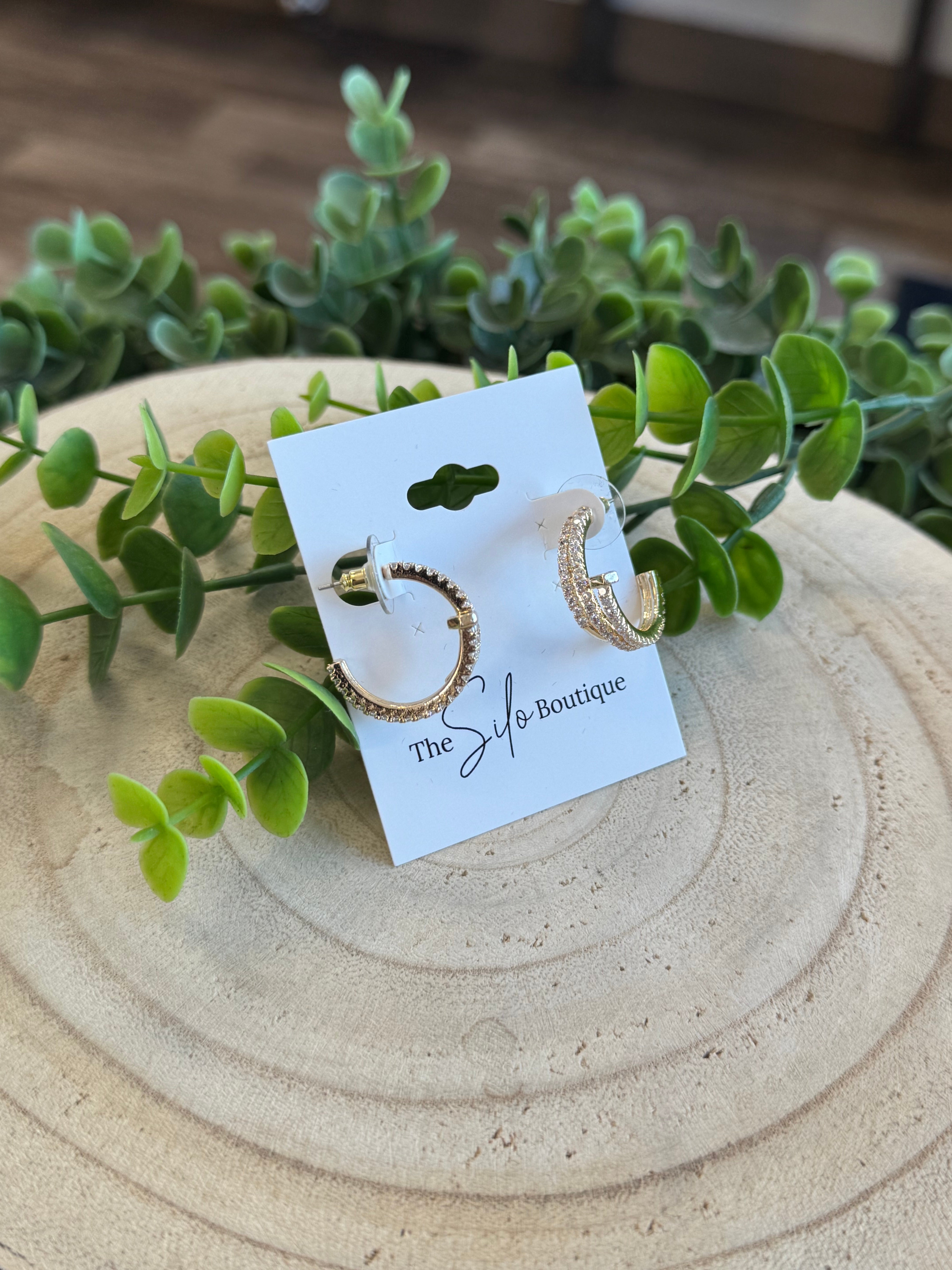 Pave Nail Hoop Earrings-Earrings-Fame-The Silo Boutique, Women's Fashion Boutique Located in Warren and Grand Forks North Dakota