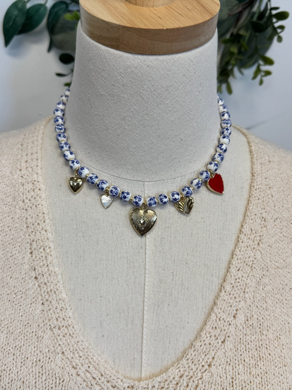 Blue Bead Charm Necklace-Necklaces-Fame-The Silo Boutique, Women's Fashion Boutique Located in Warren and Grand Forks North Dakota