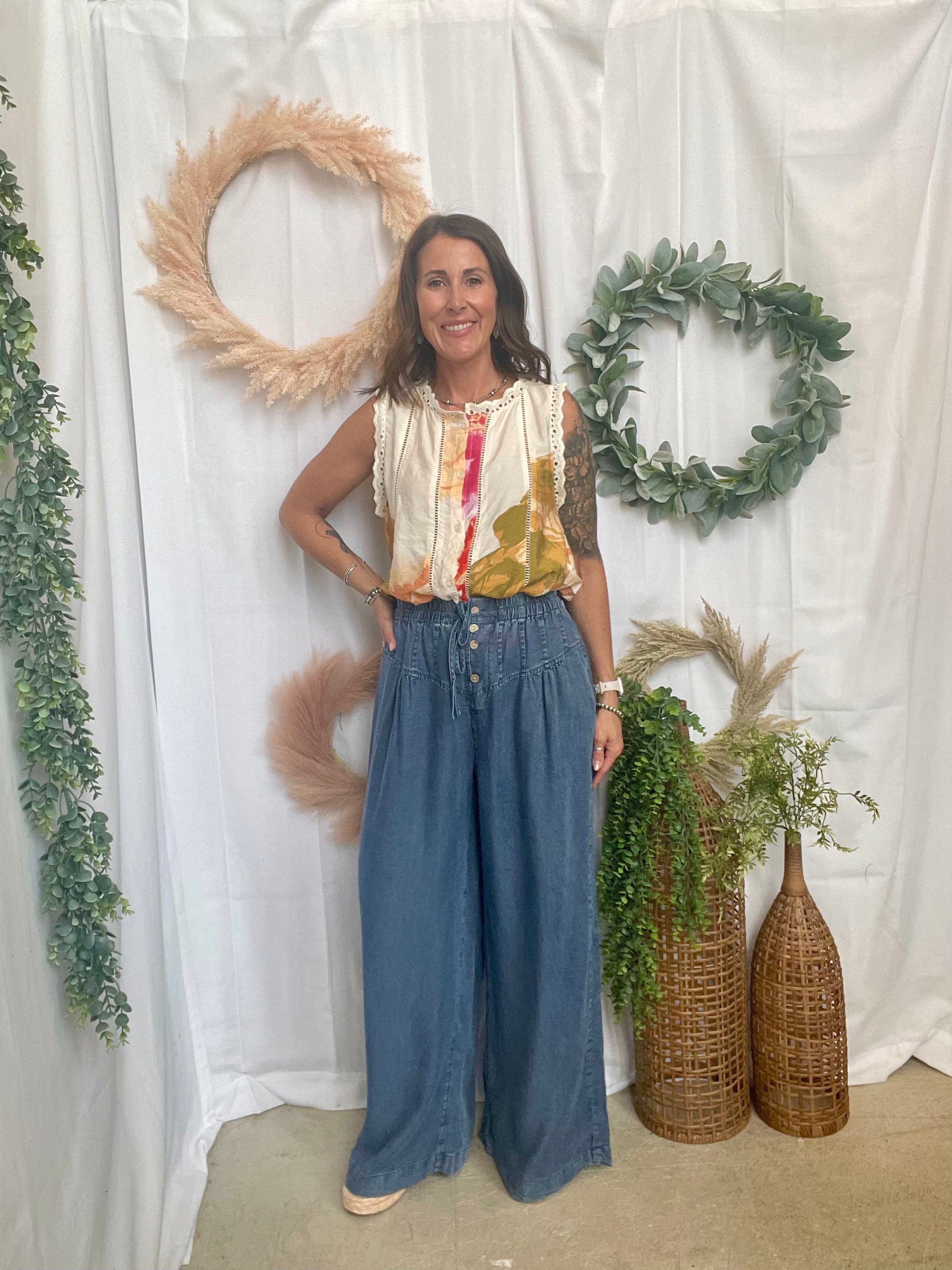 Polly Blue Denim Wide Leg Pants-Pants-cozy co-The Silo Boutique, Women's Fashion Boutique Located in Warren and Grand Forks North Dakota