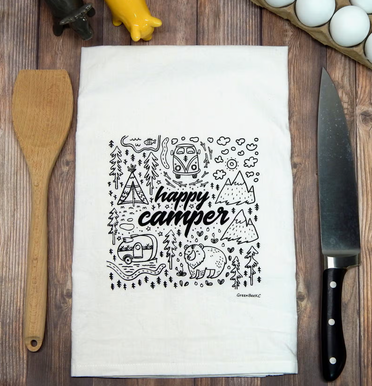 Happy Camper Tea Towel-Final Sale-Tea Towels-Green Bee-The Silo Boutique, Women's Fashion Boutique Located in Warren and Grand Forks North Dakota