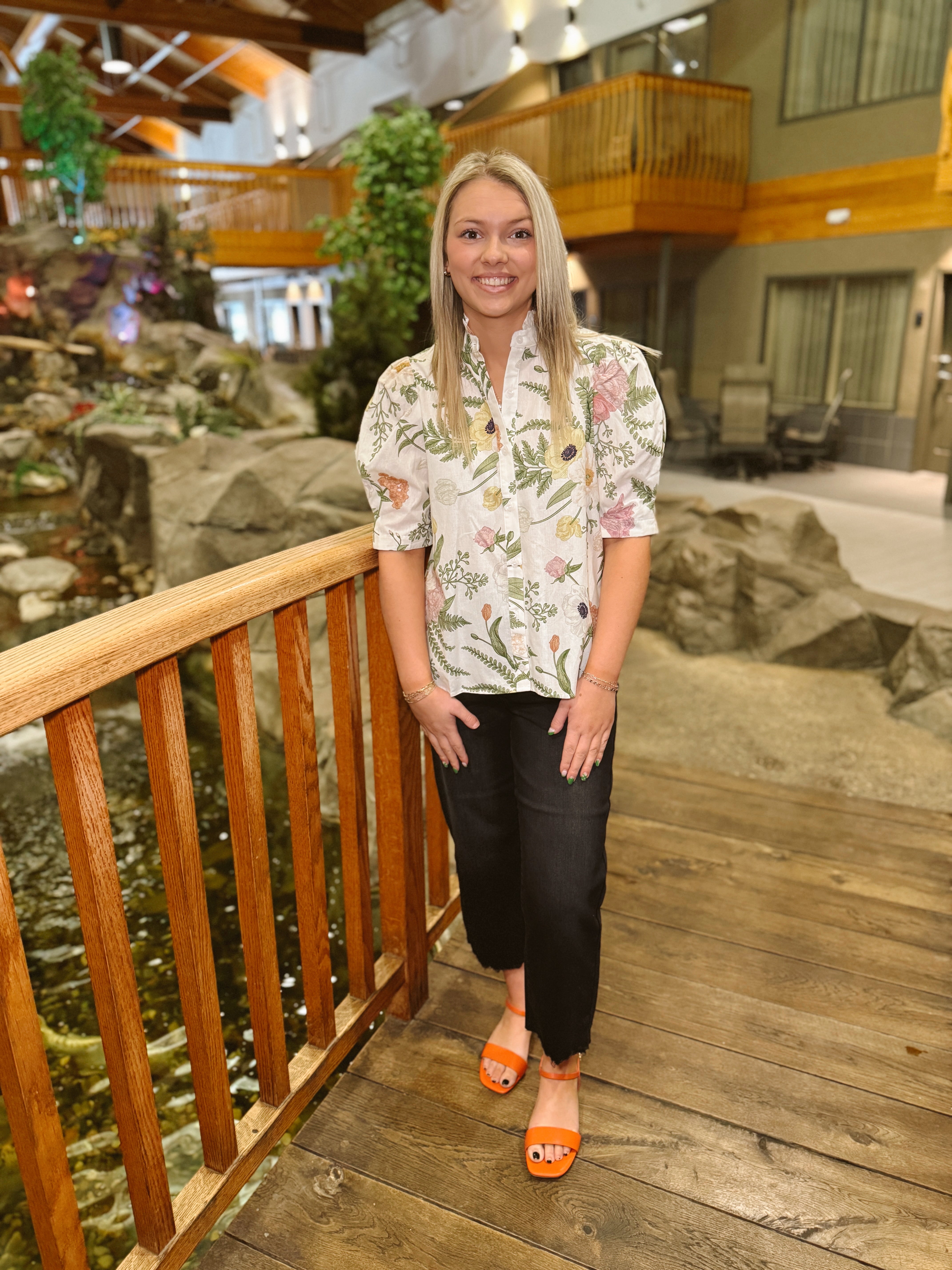 Wild Flower Cream Button Up Top-Final Sale-Short Sleeve Tops-entro-The Silo Boutique, Women's Fashion Boutique Located in Warren and Grand Forks North Dakota