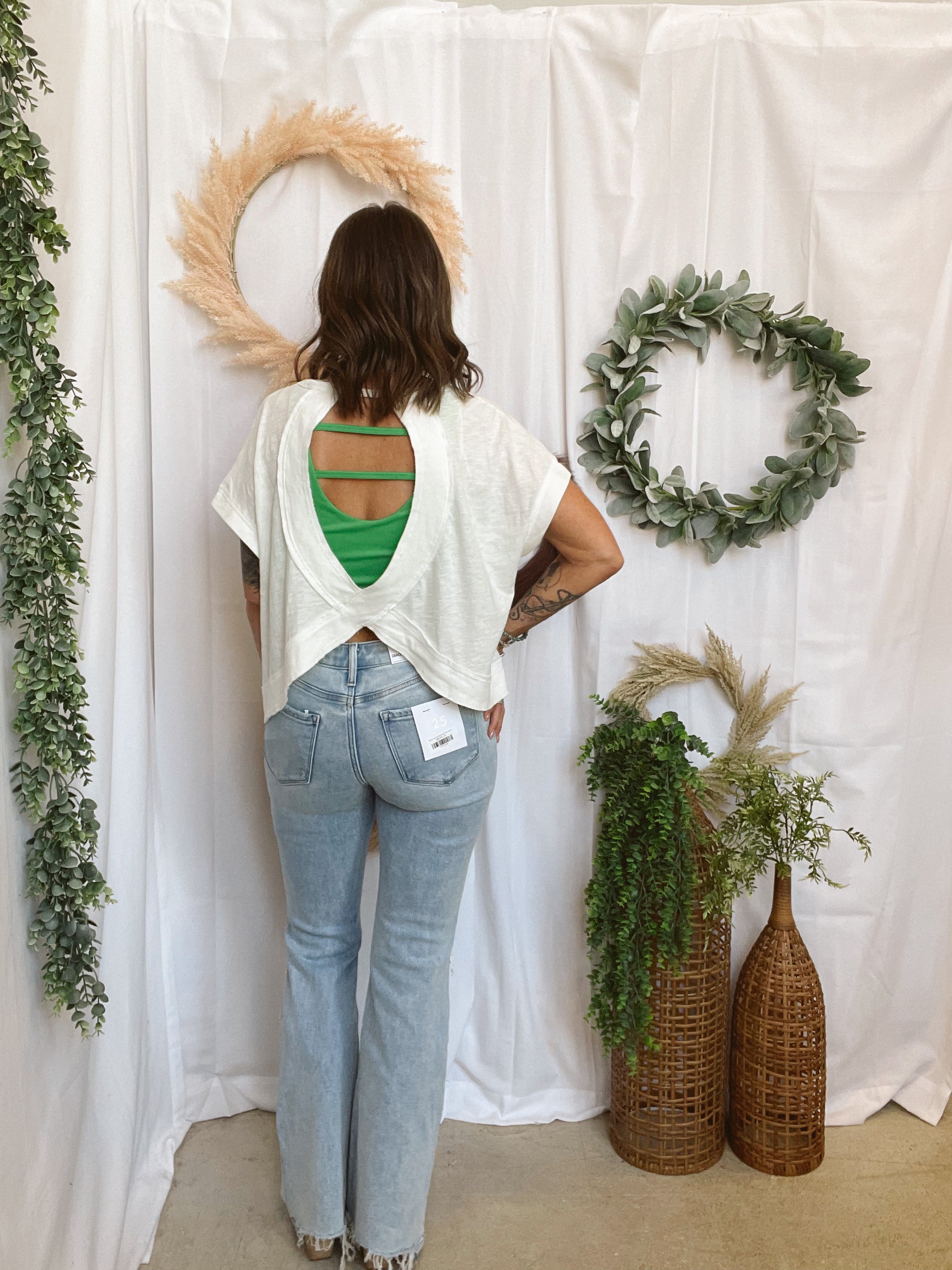 Trina Open Back Tee-White-Short Sleeve Tops-hyfve-The Silo Boutique, Women's Fashion Boutique Located in Warren and Grand Forks North Dakota